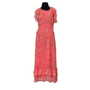 Cleobella Hannah Maxi Dress Blossom Block Print Coral Floral Cottagecore Size L
